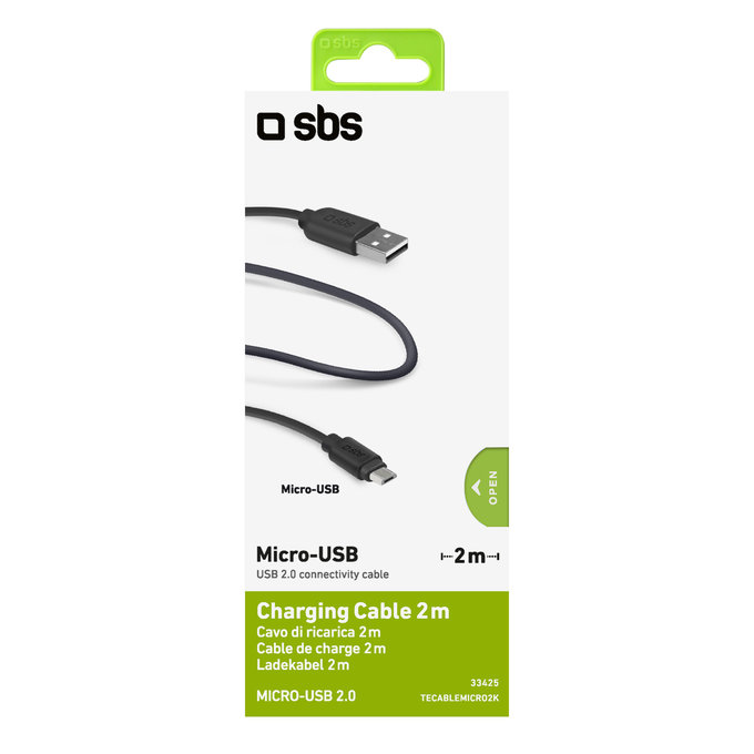SBS - Micro-USB / USB kabel (2m), črn
