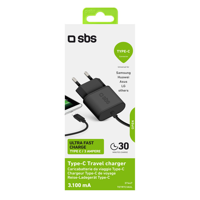 SBS - 10 W polnilni adapter z USB-C, črn