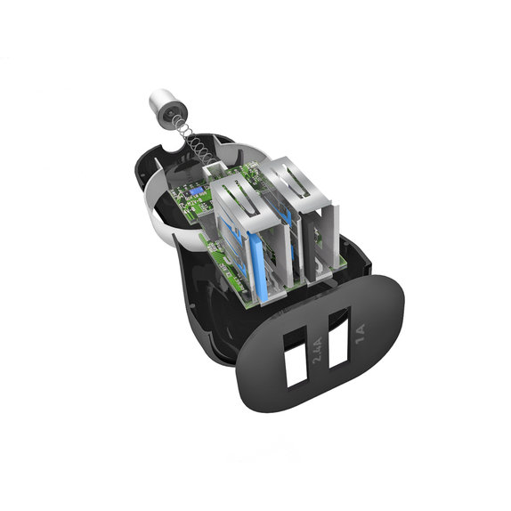SBS - Avtopolnilec 2x USB, 2.4A, črn