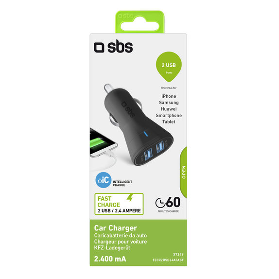 SBS - Avtopolnilec 2x USB, 2.4A, črn