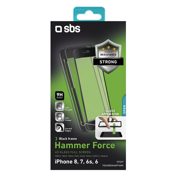 SBS - Tempered Glass 4D Full Glass za iPhone 6, 6s, 7, 8, SE 2020 in SE 2022, črna