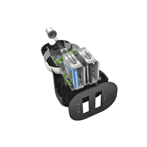 SBS - Avtopolnilec 2x USB + USB / USB-C kabel, črn
