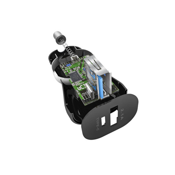 SBS - USB avtopolnilec, USB-C, 2.1A, 3A, črn