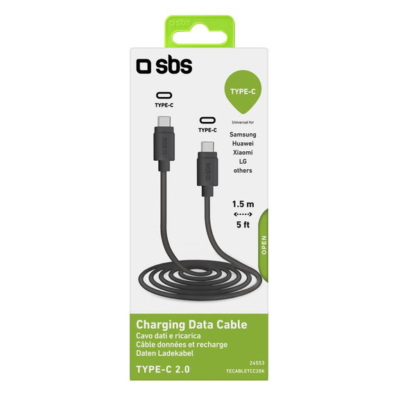 SBS - kabel USB-C / USB-C (1,5 m), črn