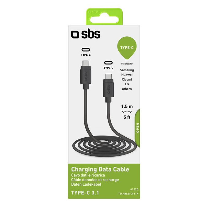 SBS - kabel USB-C / USB-C (1,5 m), črn
