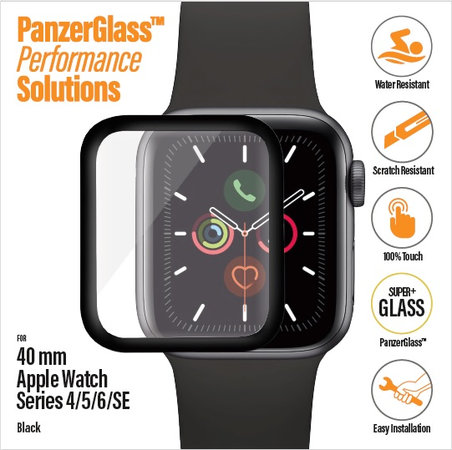 PanzerGlass - Tempered Glass Full Silicone  za Apple Watch Series 4, 5, 6, SE (1. gen) in SE (2. gen) 40mm, črna