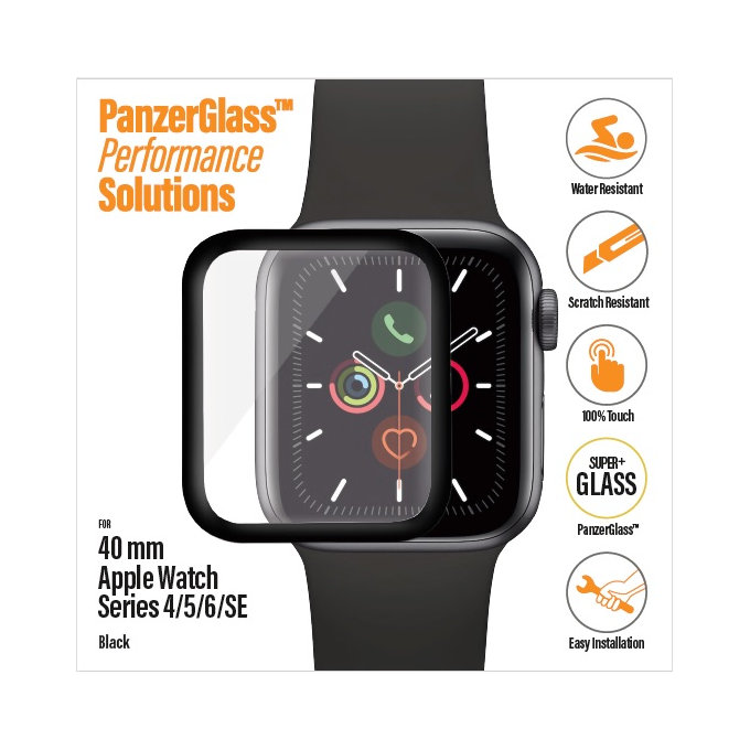 PanzerGlass - Tempered Glass Full Silicone  za Apple Watch Series 4, 5, 6, SE (1. gen) in SE (2. gen) 40mm, črna