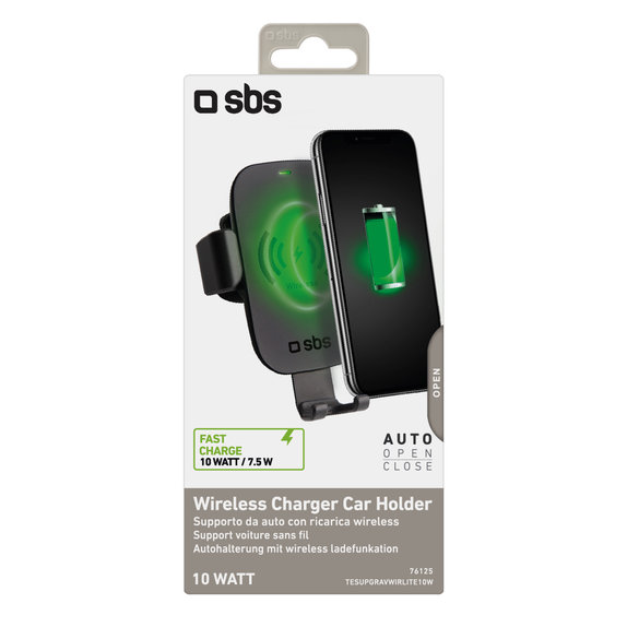 SBS - Gravity Car Holder with Wireless Charging, 10W, Qi, črn