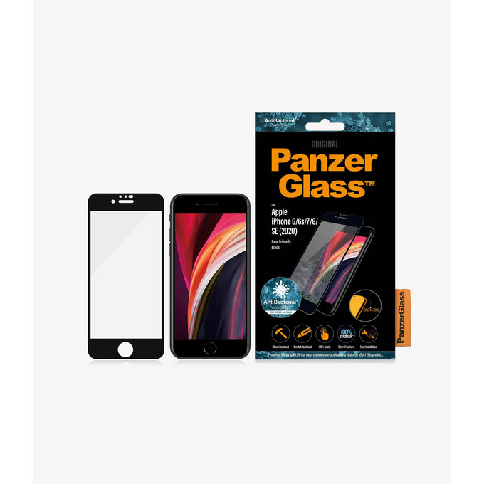 PanzerGlass - Kaljeno Steklo Case Friendly AB za iPhone 6, 6s, 7, 8, SE 2020 in SE 2022, črn