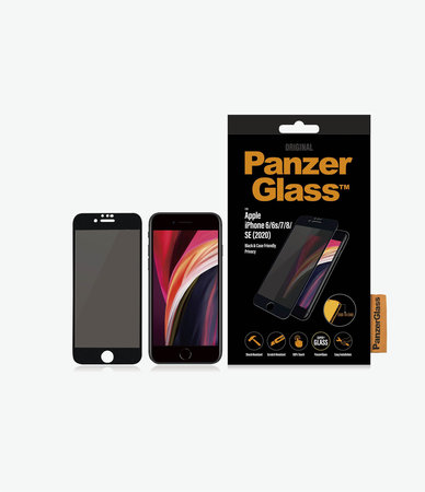PanzerGlass - Kaljeno Steklo Privacy Case Friendly za iPhone 6, 6s, 7, 8, SE 2020 in SE 2022, črn