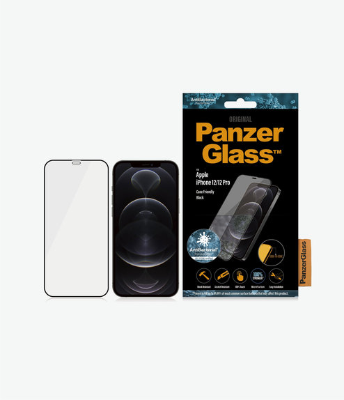 PanzerGlass - Kaljeno Steklo Case Friendly AB za iPhone 12 in 12 Pro, črn