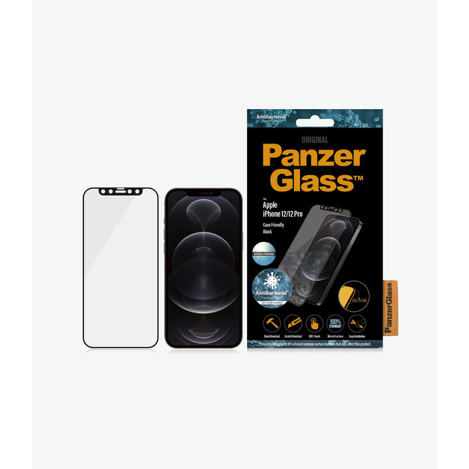 PanzerGlass - Kaljeno Steklo Case Friendly AntiGlare za iPhone 12 in 12 Pro, črn
