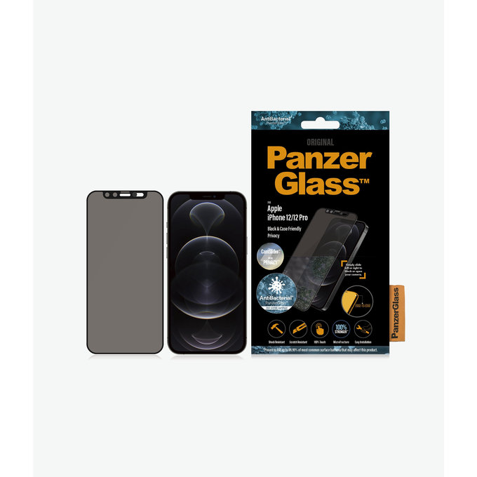 PanzerGlass - Kaljeno Steklo Privacy Case Friendly CamSlider AB za iPhone 12 in 12 Pro, črn
