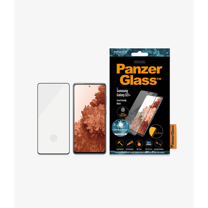 PanzerGlass - Kaljeno Steklo Case Friendly AB za Samsung Galaxy S21+, Fingerprint komp., črn