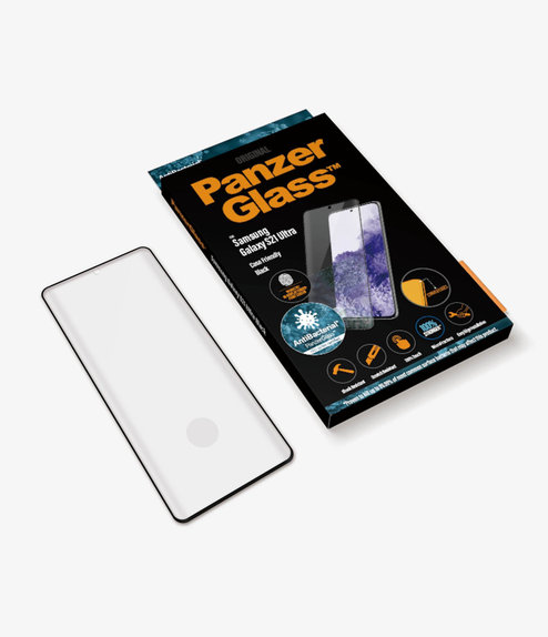 PanzerGlass - Kaljeno Steklo Case Friendly AB za Samsung Galaxy S21 Ultra, Fingerprint komp., črn
