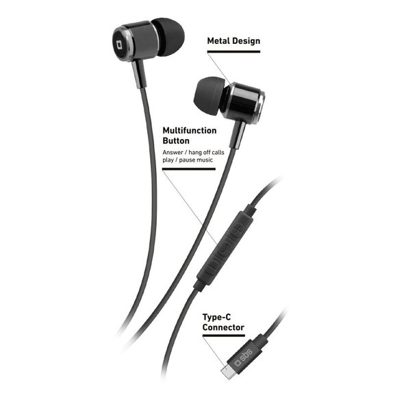 SBS - Slušalke Studio Mix 100C z mikrofonom, USB-C, črne