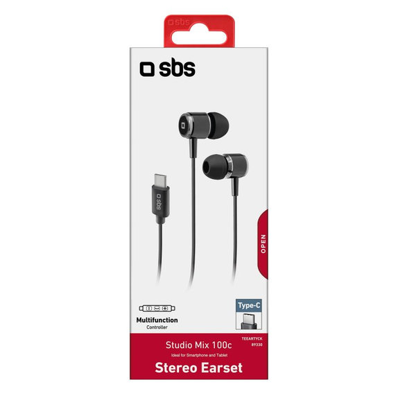 SBS - Slušalke Studio Mix 100C z mikrofonom, USB-C, črne