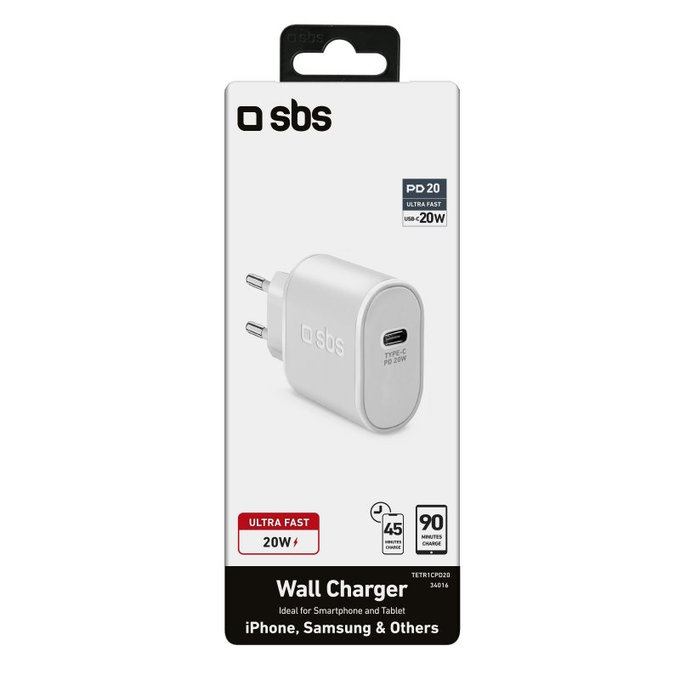 SBS - 20 W USB-C polnilni adapter, bel