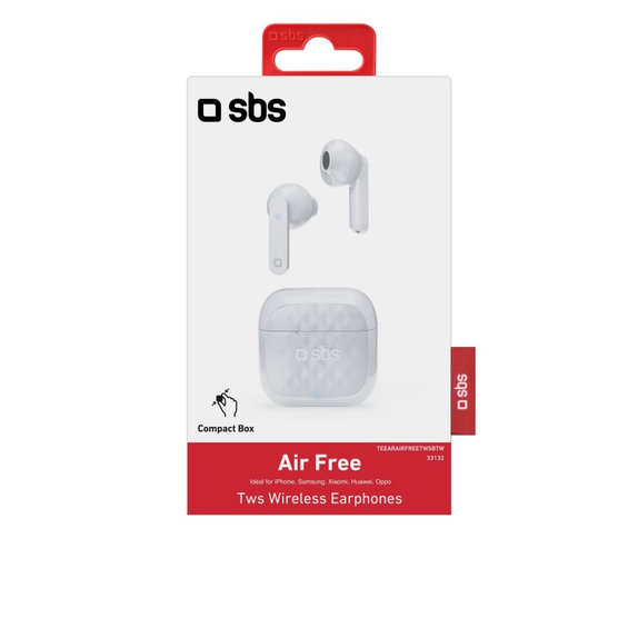 SBS - TWS Air Free brezžične slušalke s polnilnim ovitekjem 250 mAh, bele
