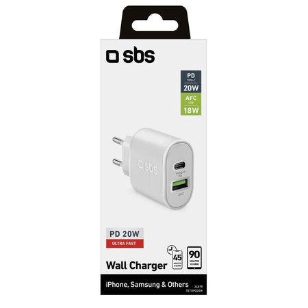 SBS - 20 W USB polnilni adapter, USB-C, bel