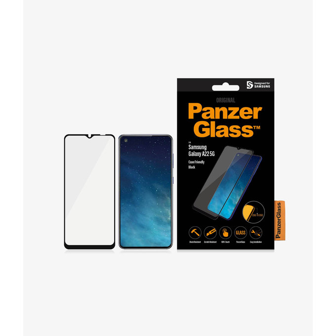 PanzerGlass - Kaljeno Steklo Case Friendly za Samsung Galaxy A22 5G, črn