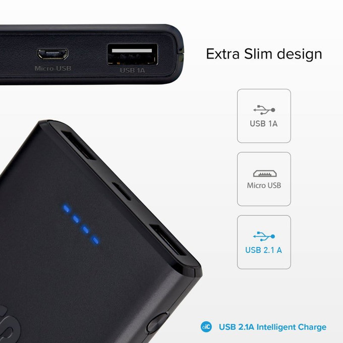 SBS - PowerBank 10 000 mAh, 2x USB, 2,1A, črna
