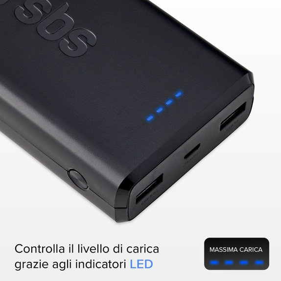 SBS - PowerBank 20 000 mAh, 2x USB, 2,1A, črna
