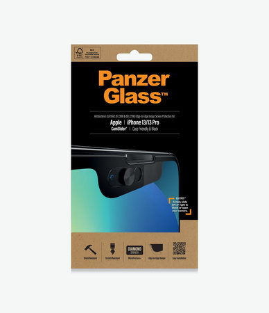 PanzerGlass - Kaljeno Steklo Case Friendly CamSlider AB za iPhone 13, 13 Pro in 14, črn