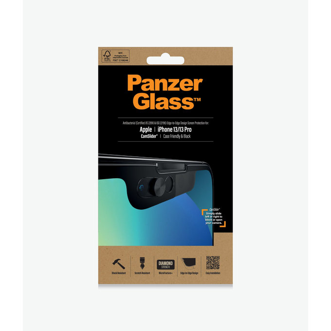 PanzerGlass - Kaljeno Steklo Case Friendly CamSlider AB za iPhone 13, 13 Pro in 14, črn