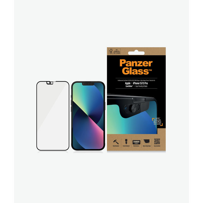 PanzerGlass - Kaljeno Steklo Case Friendly CamSlider AB za iPhone 13, 13 Pro in 14, črn
