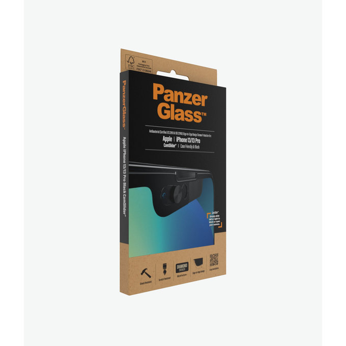 PanzerGlass - Kaljeno Steklo Case Friendly CamSlider AB za iPhone 13, 13 Pro in 14, črn