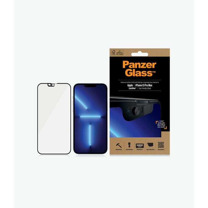 PanzerGlass - Kaljeno Steklo Case Friendly CamSlider AB za iPhone 13 Pro Max in 14 Plus, črn