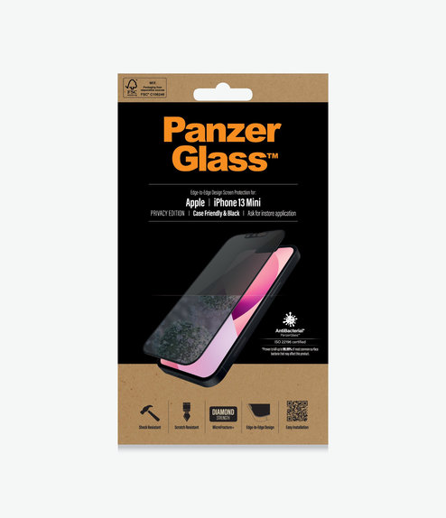 PanzerGlass - Kaljeno Steklo Case Friendly Privacy AB za iPhone 13 mini, črn