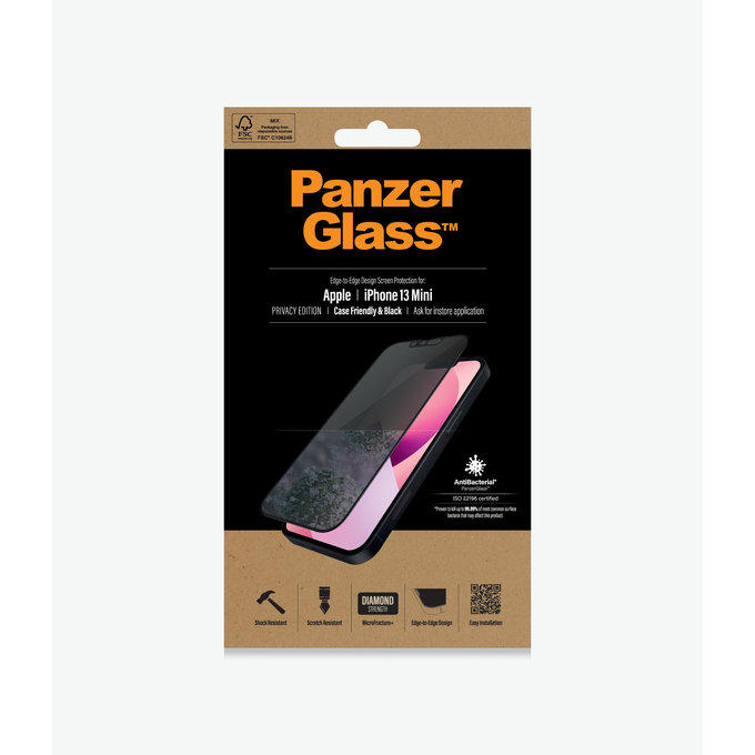 PanzerGlass - Kaljeno Steklo Case Friendly Privacy AB za iPhone 13 mini, črn