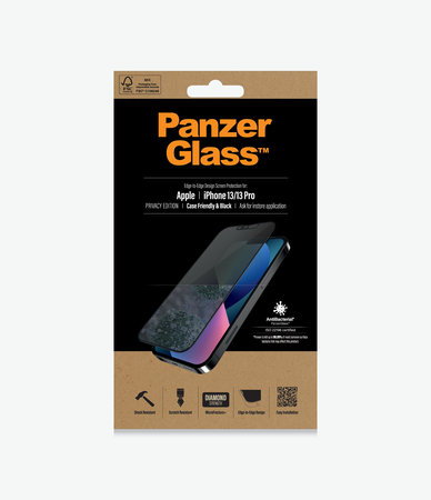 PanzerGlass - Kaljeno Steklo Case Friendly Privacy AB za iPhone 13, 13 Pro in 14, črn