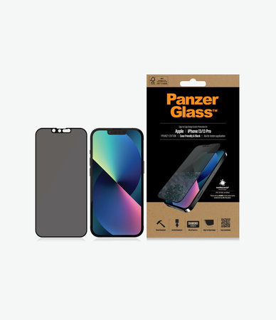 PanzerGlass - Kaljeno Steklo Case Friendly Privacy AB za iPhone 13, 13 Pro in 14, črn