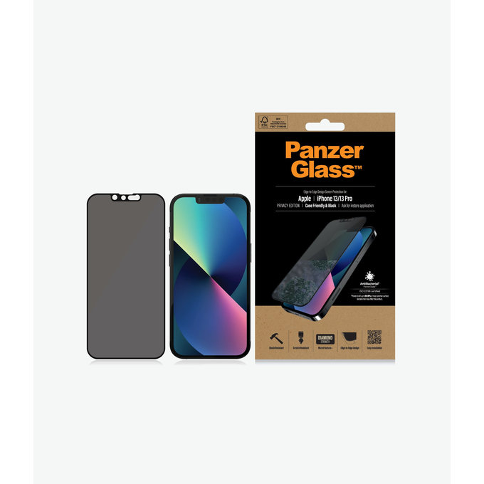 PanzerGlass - Kaljeno Steklo Case Friendly Privacy AB za iPhone 13, 13 Pro in 14, črn