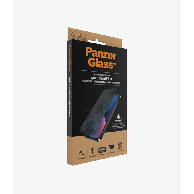 PanzerGlass - Kaljeno Steklo Case Friendly Privacy AB za iPhone 13, 13 Pro in 14, črn
