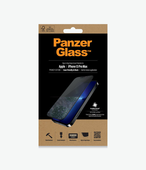 PanzerGlass - Kaljeno Steklo Case Friendly Privacy AB za iPhone 13 Pro Max in 14 Plus, črn