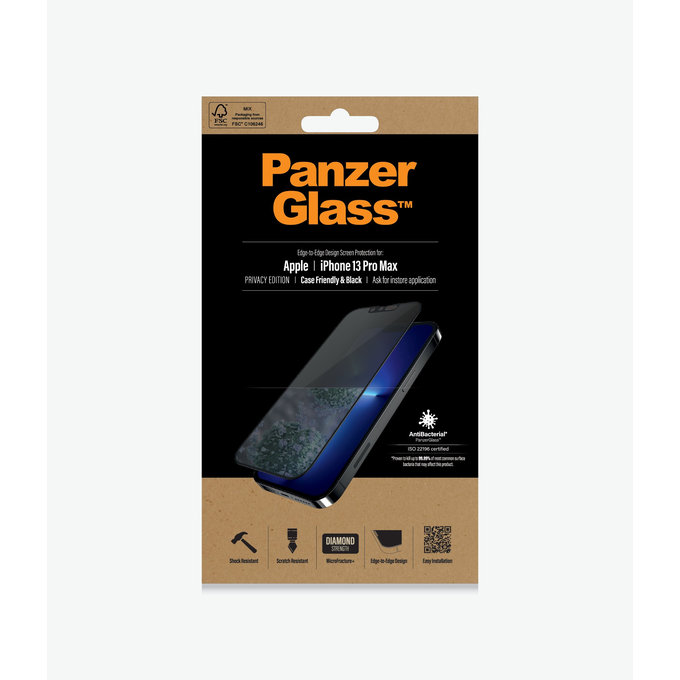 PanzerGlass - Kaljeno Steklo Case Friendly Privacy AB za iPhone 13 Pro Max in 14 Plus, črn