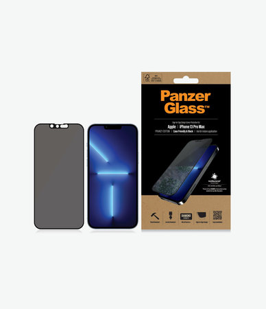 PanzerGlass - Kaljeno Steklo Case Friendly Privacy AB za iPhone 13 Pro Max in 14 Plus, črn
