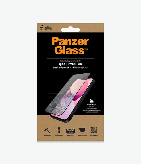 PanzerGlass - Kaljeno Steklo Case Friendly AB za iPhone 13 mini, črn
