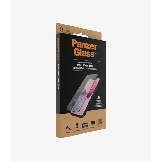 PanzerGlass - Kaljeno Steklo Case Friendly AB za iPhone 13 mini, črn