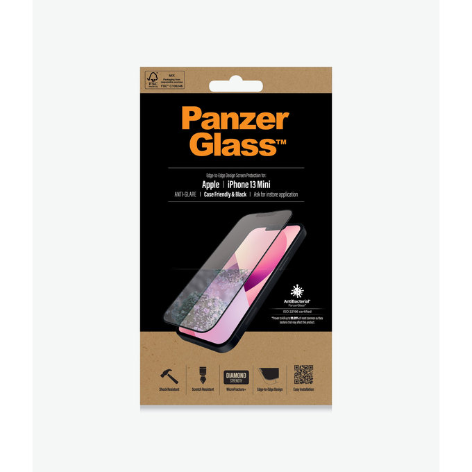 PanzerGlass - Tempered Glass Case Friendly Anti-Glare AB za iPhone 13 mini, črna
