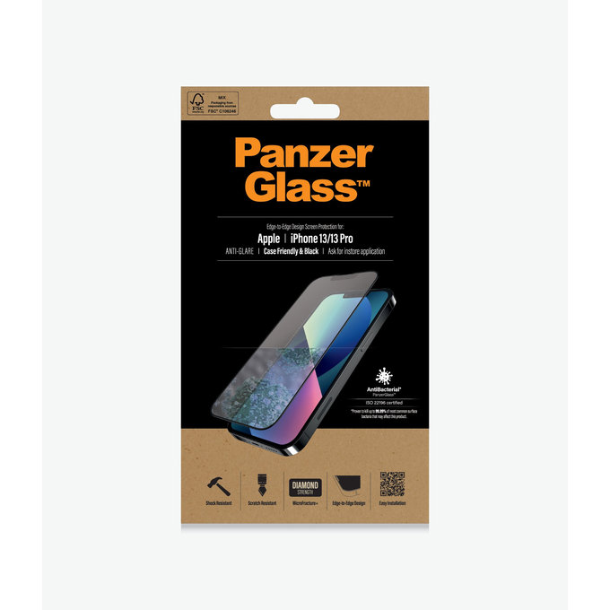 PanzerGlass - Tempered Glass Case Friendly Anti-Glare AB za iPhone 13, 13 Pro in 14, črna
