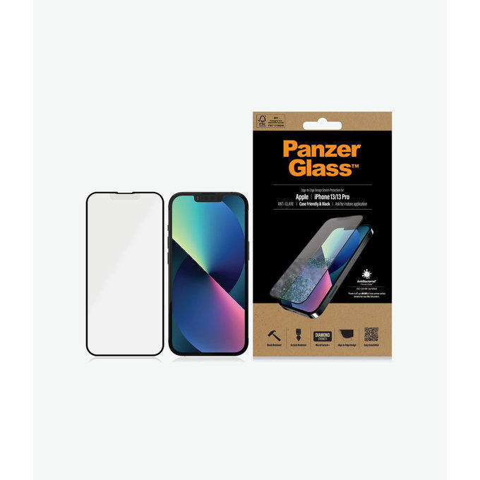 PanzerGlass - Tempered Glass Case Friendly Anti-Glare AB za iPhone 13, 13 Pro in 14, črna