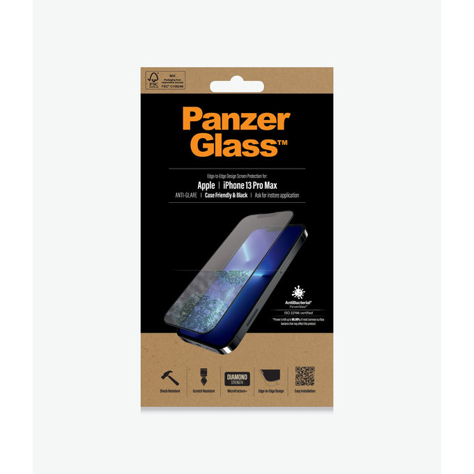 PanzerGlass - Kaljeno Steklo Case Friendly Anti-Glare AB za iPhone 13 Pro Max in 14 Plus, črn