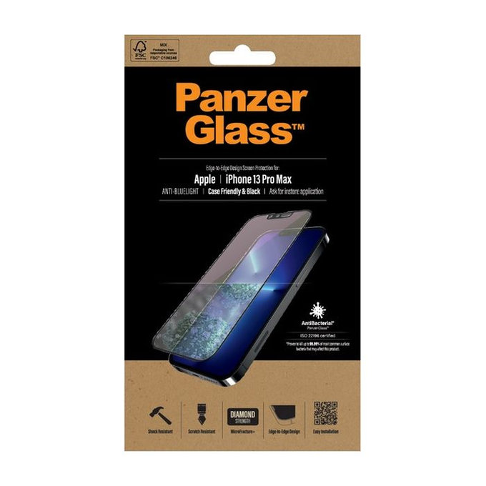 PanzerGlass - Kaljeno Steklo Case Friendly Anti-Bluelight AB za iPhone 13 Pro Max in 14 Plus, črn