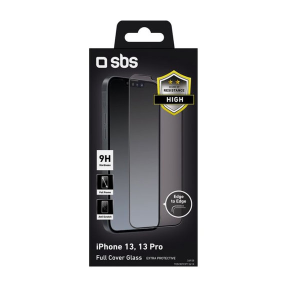 SBS - Kaljeno Steklo Full Cover za iPhone 13, 13 Pro in 14, črna