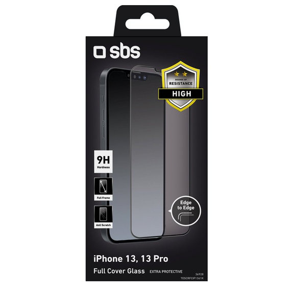 SBS - Kaljeno Steklo Full Cover za iPhone 13, 13 Pro in 14, črna